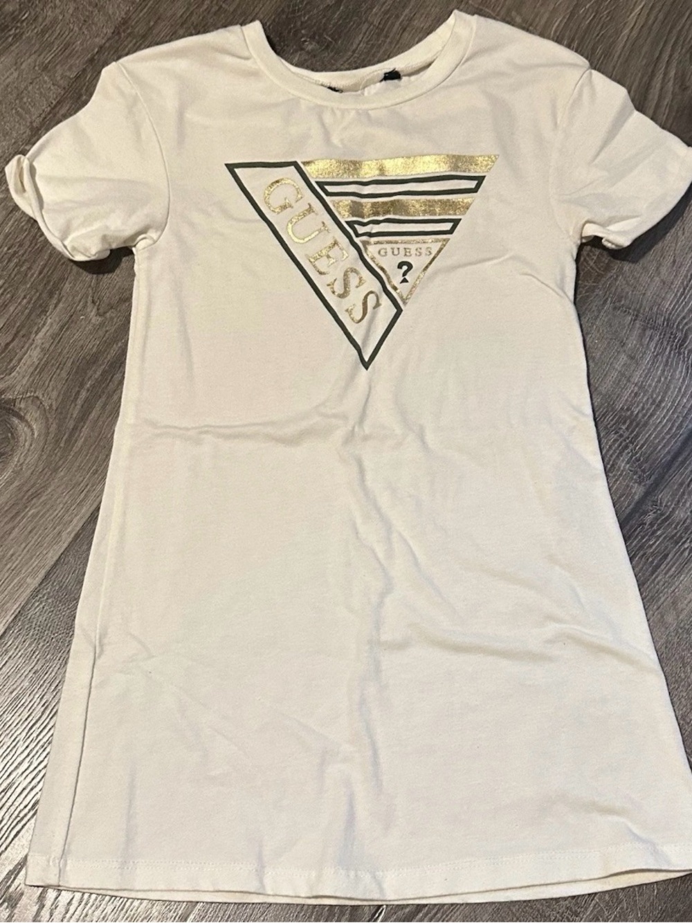 GUESS Cream Short Sleeve Logo T-shirt Dress Girls 4/5